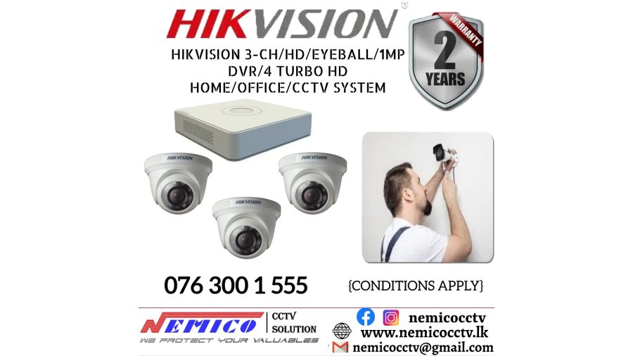 Hikvision CCTV CH 3-HD/ 1MP & DVR 4 Turbo