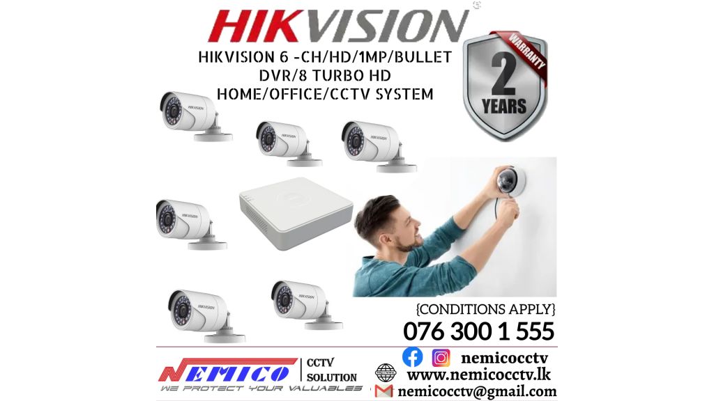 Hikvision CCTV CH 6-HD/ 1MP/ Bullet , DVR 8 Turbo 