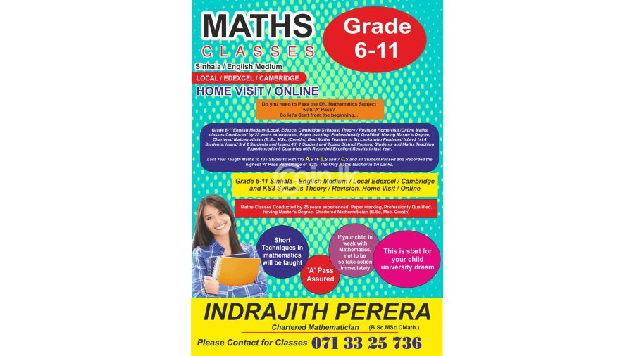 MATHS FOR GRADE 6 – 11 –  SINHALA   ENGLISH   MEDIUM – ONLINE HOME VISIT